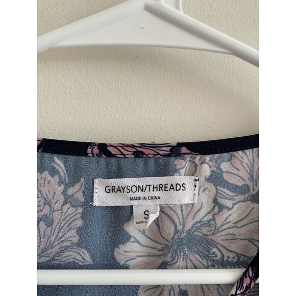 Grayson Threads Blue Floral Faux Wrap Front Sleeveless Blouse Women's Size Small - Picture 3 of 6